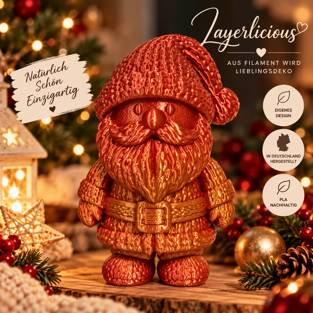 Weihnachtsmann in Strickoptik 15 cm – Rot Gold