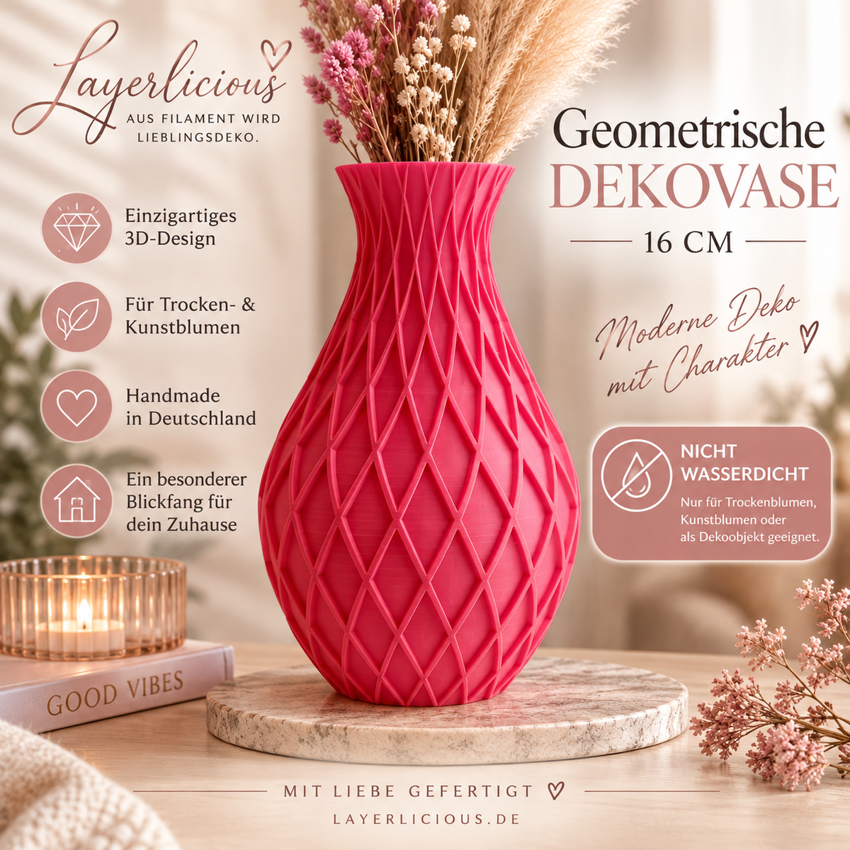 Geometrische Dekovase 16 cm – 3D-gedruckt