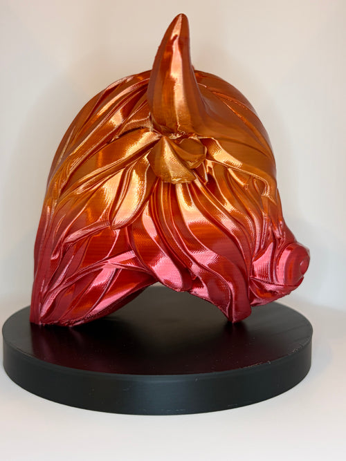 Stierkopf Dekofigur 12 cm – 3D-gedruckt – Rot Gold