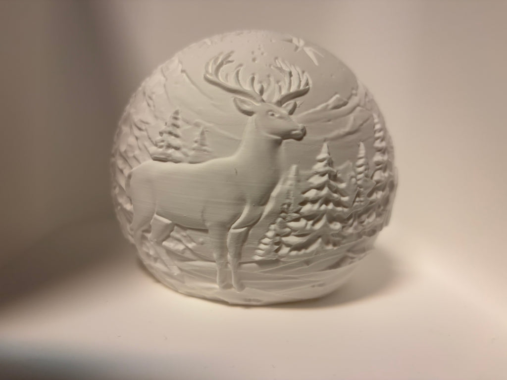 Lithophanie-Leuchtkugel 12 cm – Winterlandschaft mit Hirsch