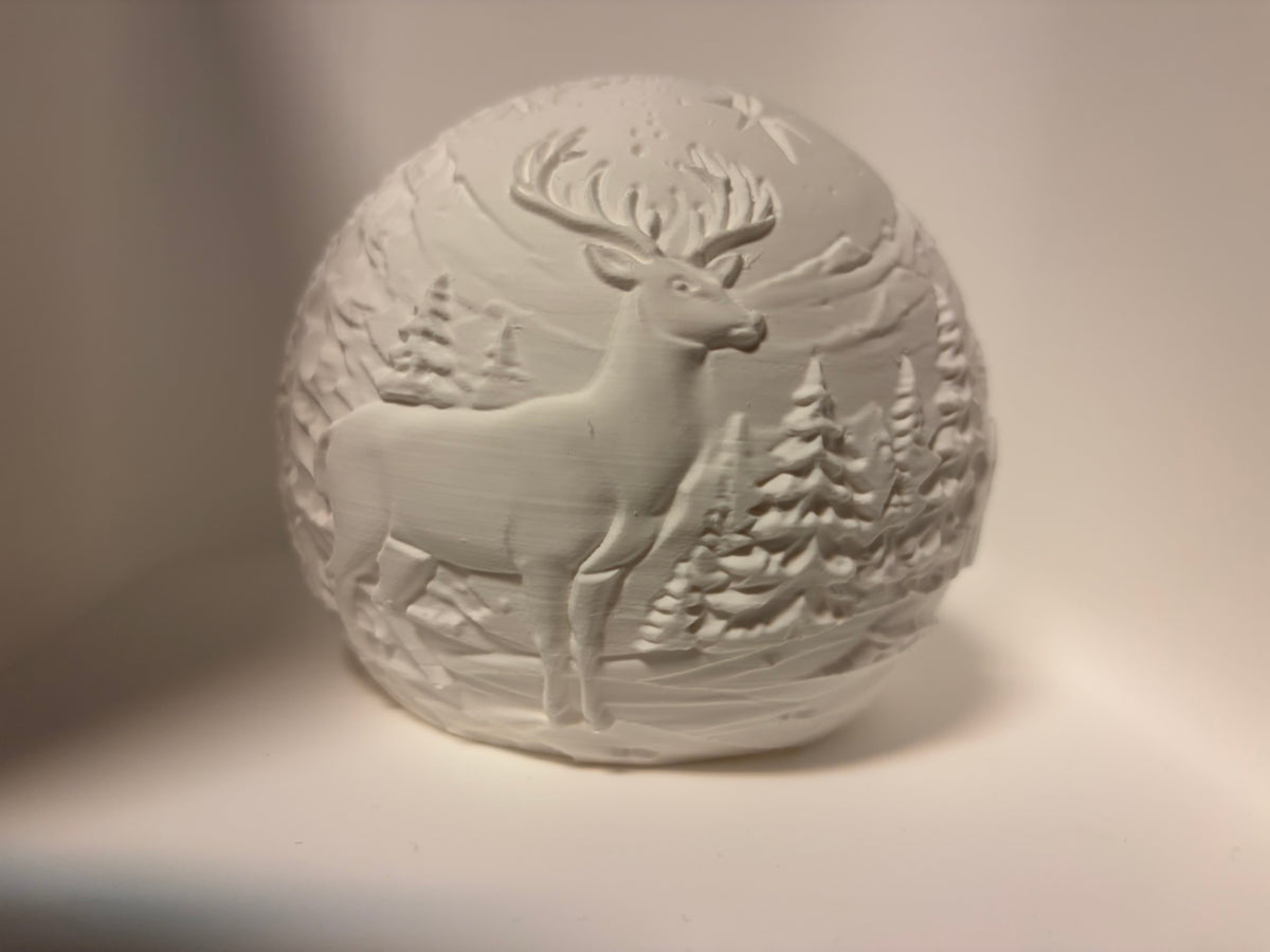 Lithophanie-Leuchtkugel 12 cm – Winterlandschaft mit Hirsch