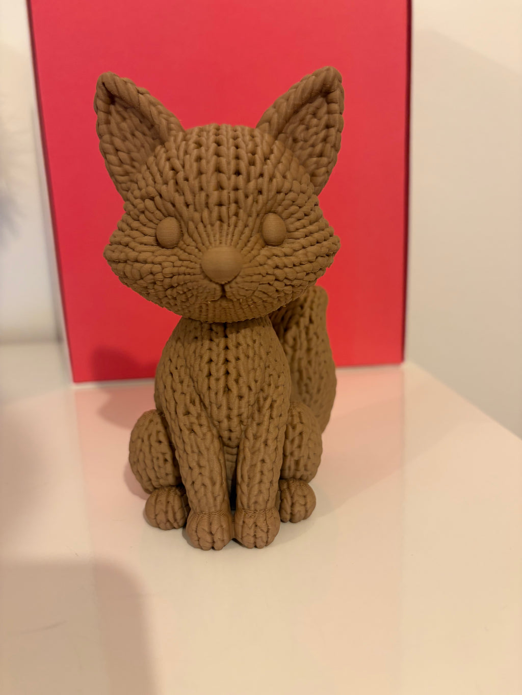 Fuchs in Strickoptik 15 cm – 3D-gedruckte Dekofigur – Wood