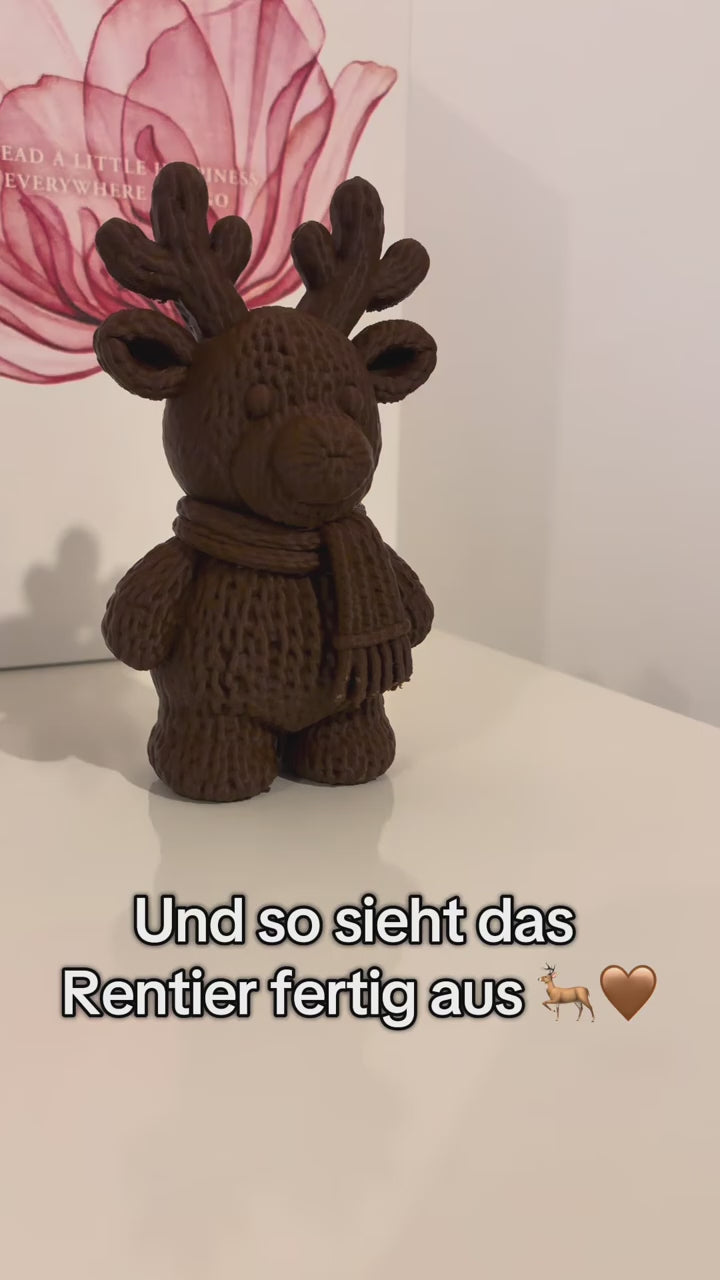 Rentier in Strickoptik 15 cm – 3D-gedruckte Weihnachtsdeko – Braun