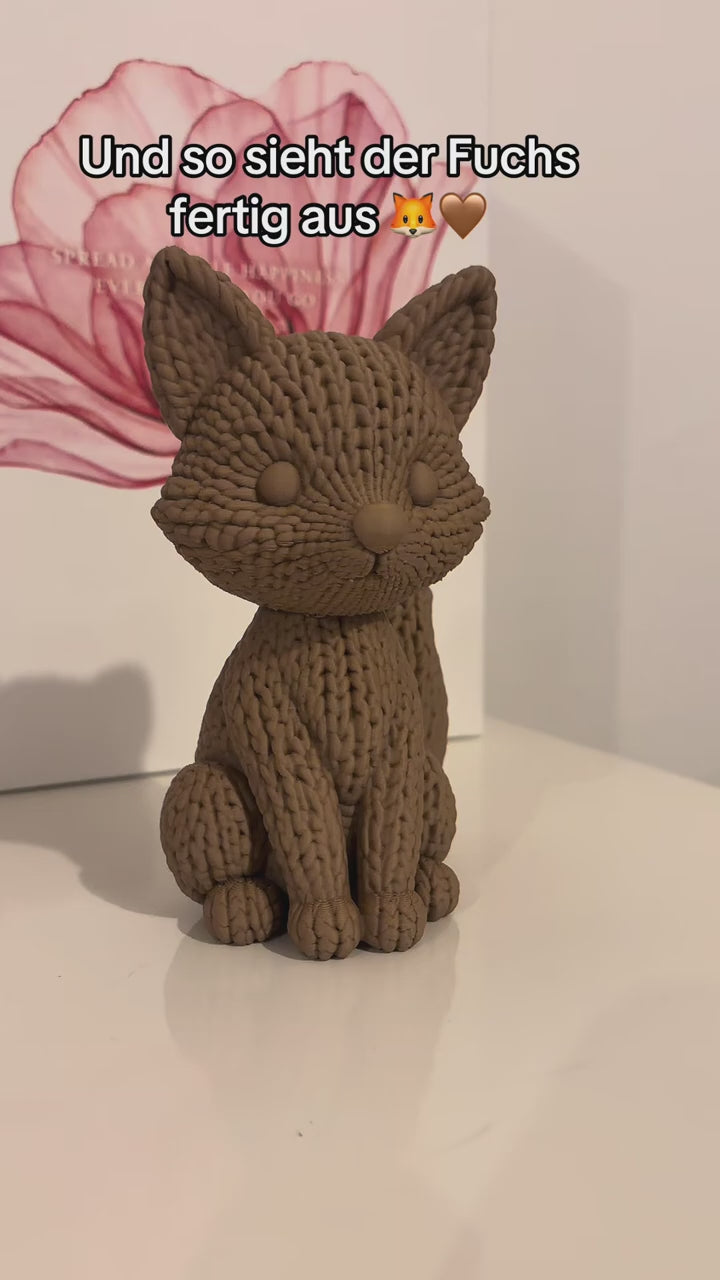 Fuchs in Strickoptik 15 cm – 3D-gedruckte Dekofigur – Wood